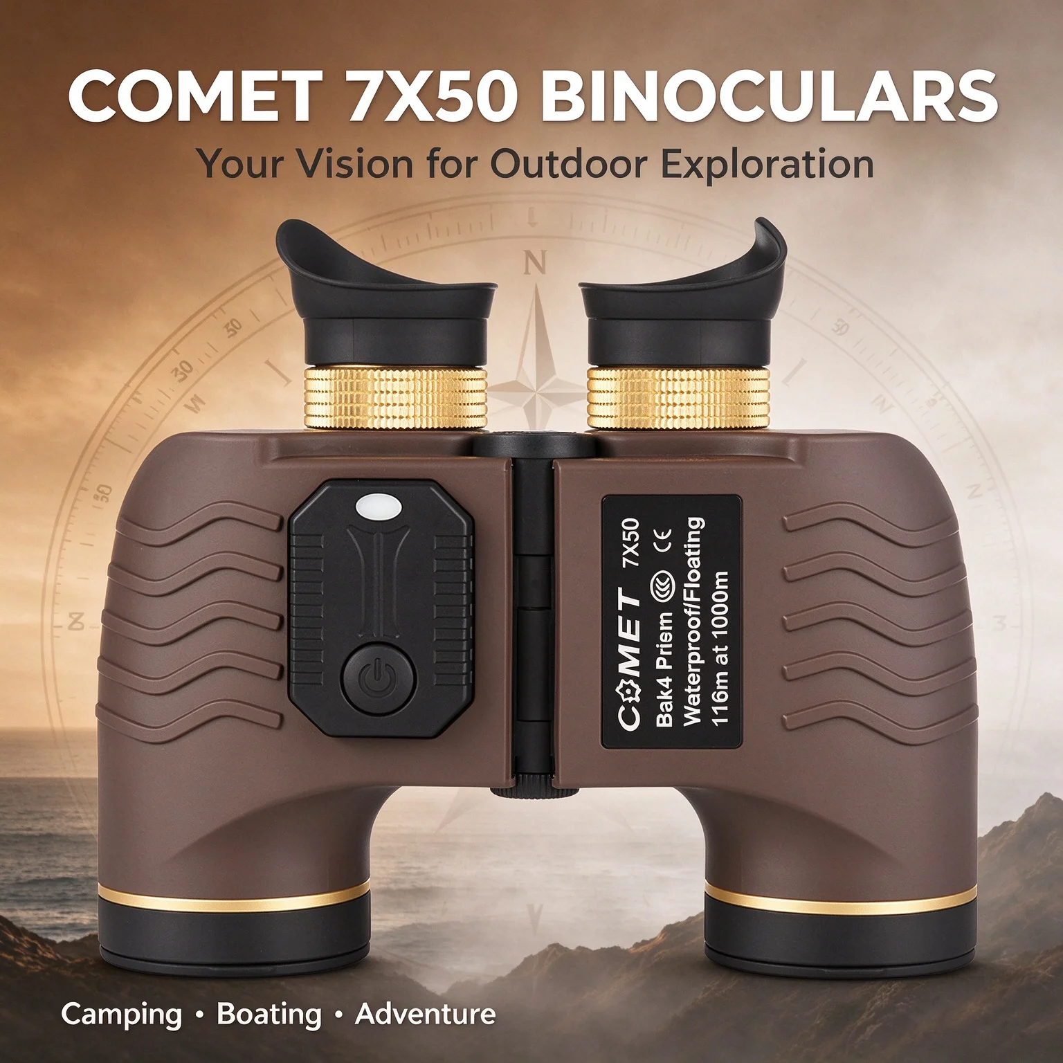 Professional Telescope 7x50 High Power Binoculars Navigation Built-in Compass Waterproof Hunting Camping Outdoor Adventure BAK4