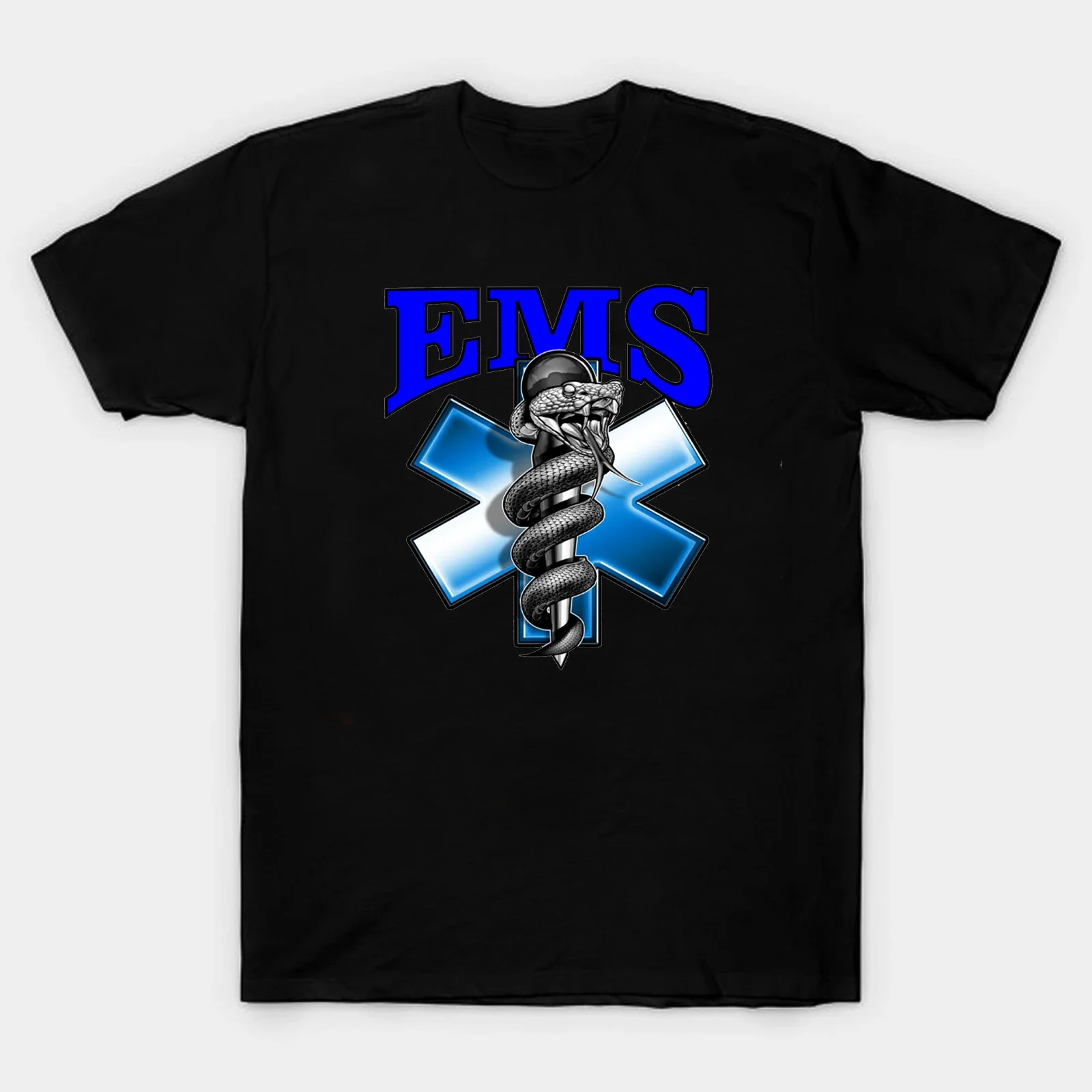 Star of Life & Caduceus Serpent Medical Symbol Paramedics T-Shirt 100% Cotton O-Neck Short Sleeve Casual Mens T-shirt Size S-3XL