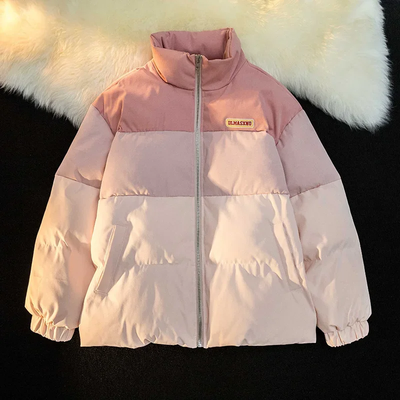 Women\'S Gradient Pink Down Jackets 2024 Winter Baggy Comfortable Coat Thickening Warm Female Cotton Padded Puffer Jacket Outwear