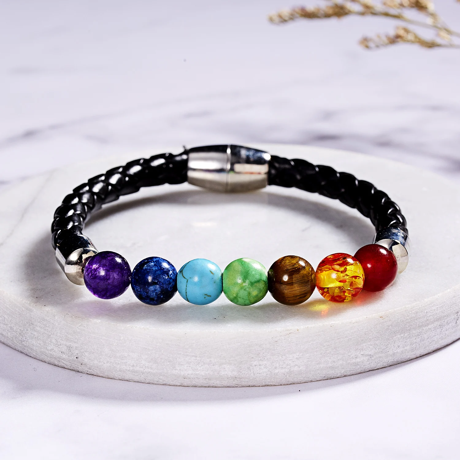 7 Chakra Reiki Healing Stone Bracelet For Women Men Yoga Meditation Jewelry Handmade Woven Natural Crystal Beads Bracelet Bangle