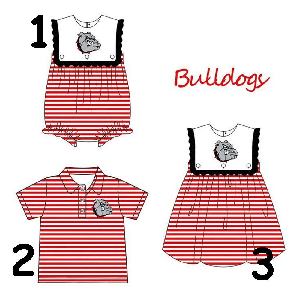 Wholesale Toddler Summer Matching 3-piece Set Red Striped Shirt Baby Boy Toddler Round Neck Onesie Dog Print Milk Silk Clothing