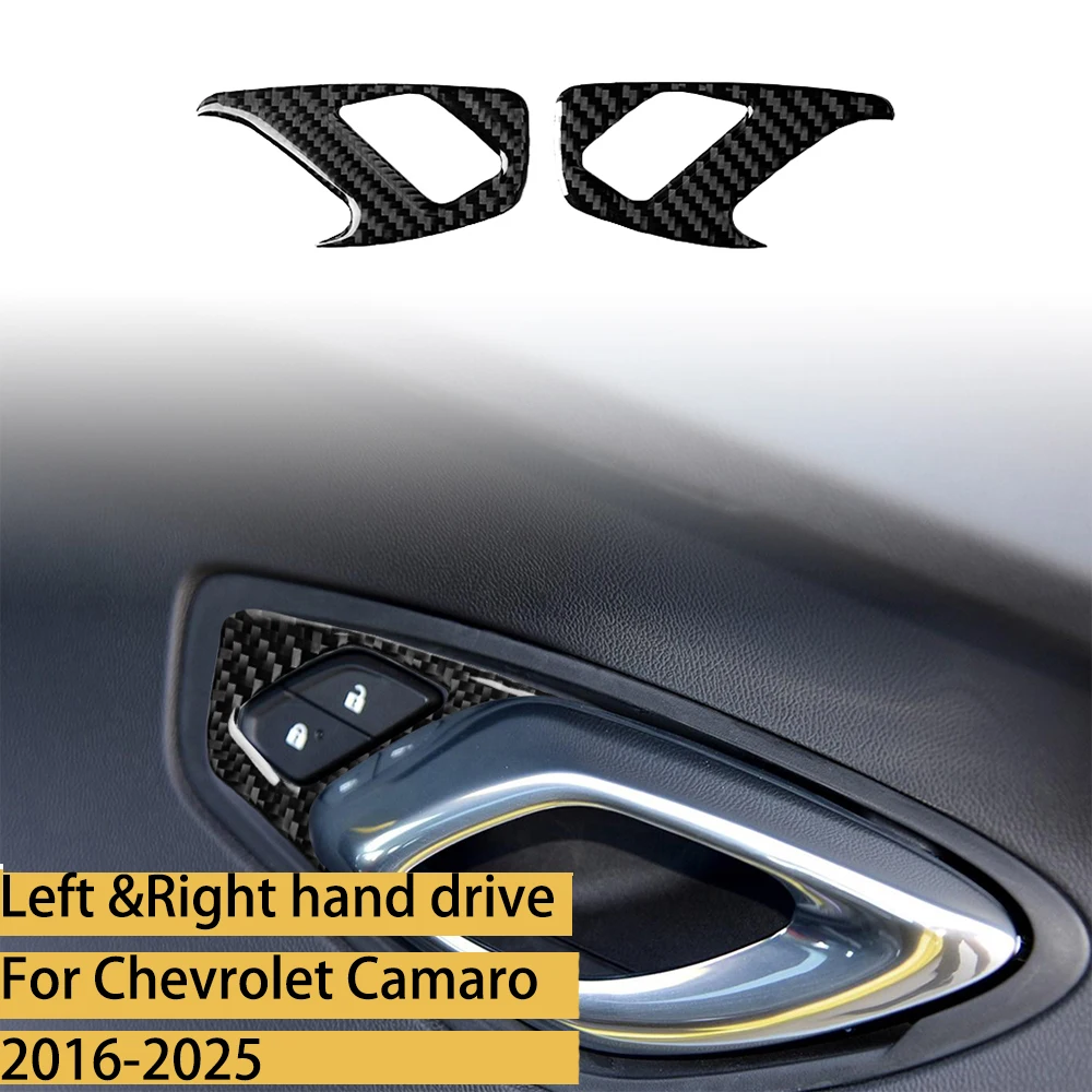 For Chevrolet Camaro 2016–2025 Real Carbon Fiber Front Door Lock Unlock Button Decor Trim Frame Car Accessories Interior Sticker
