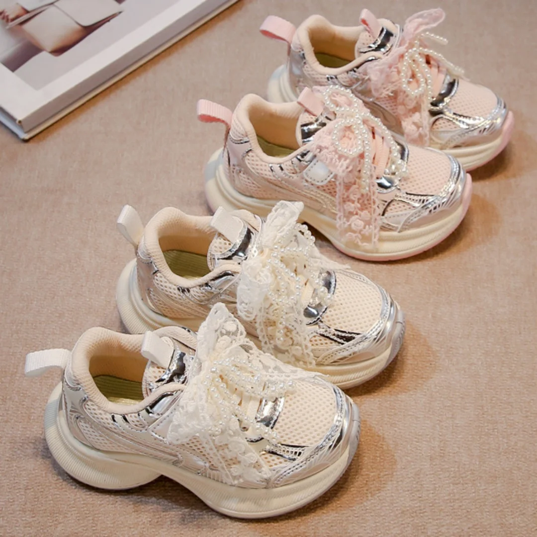 

Kids'Casual Shoes Color Blocking Bow PU Leather Fashion Spring Running Shoes For Children Anti-slip White Pink Shoes Size 26-37