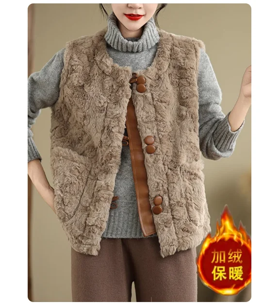 

Мягкий плюшевый жилет из ягненка, женский зимний жилет из искусственного меха для мам, интегрированный флисовый внешний жилет