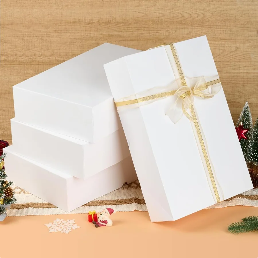 10 Pack Extra Large Gift Boxes with Lids for Presents 17 x 11 x 4 Inch Deep Robe Boxes White Auto Popup Box for Clothes Christm