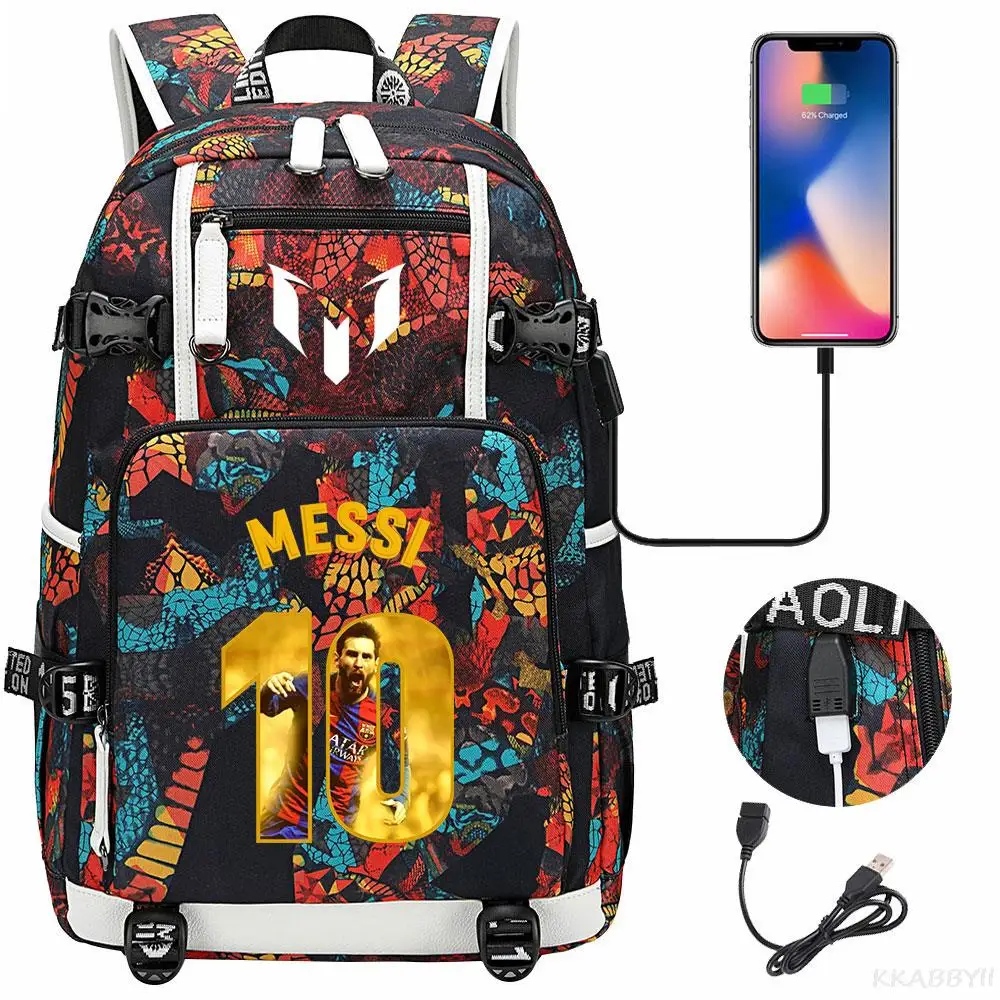 Messi-Sac à Dos d\'École Noir pour Garçon et Fille, avec Chargeur USB, 4x4, Mochila InTalk l