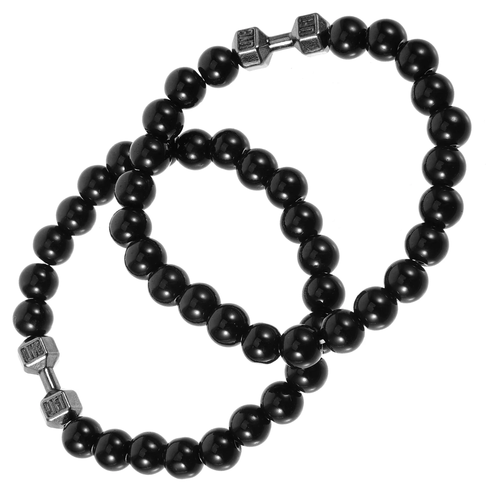 2 Pcs Dumbbell Hand Beaded Bracelets Pieces 1 Set (bright Black) Mens Jewelry Dumbbells for Beads Weight Gym