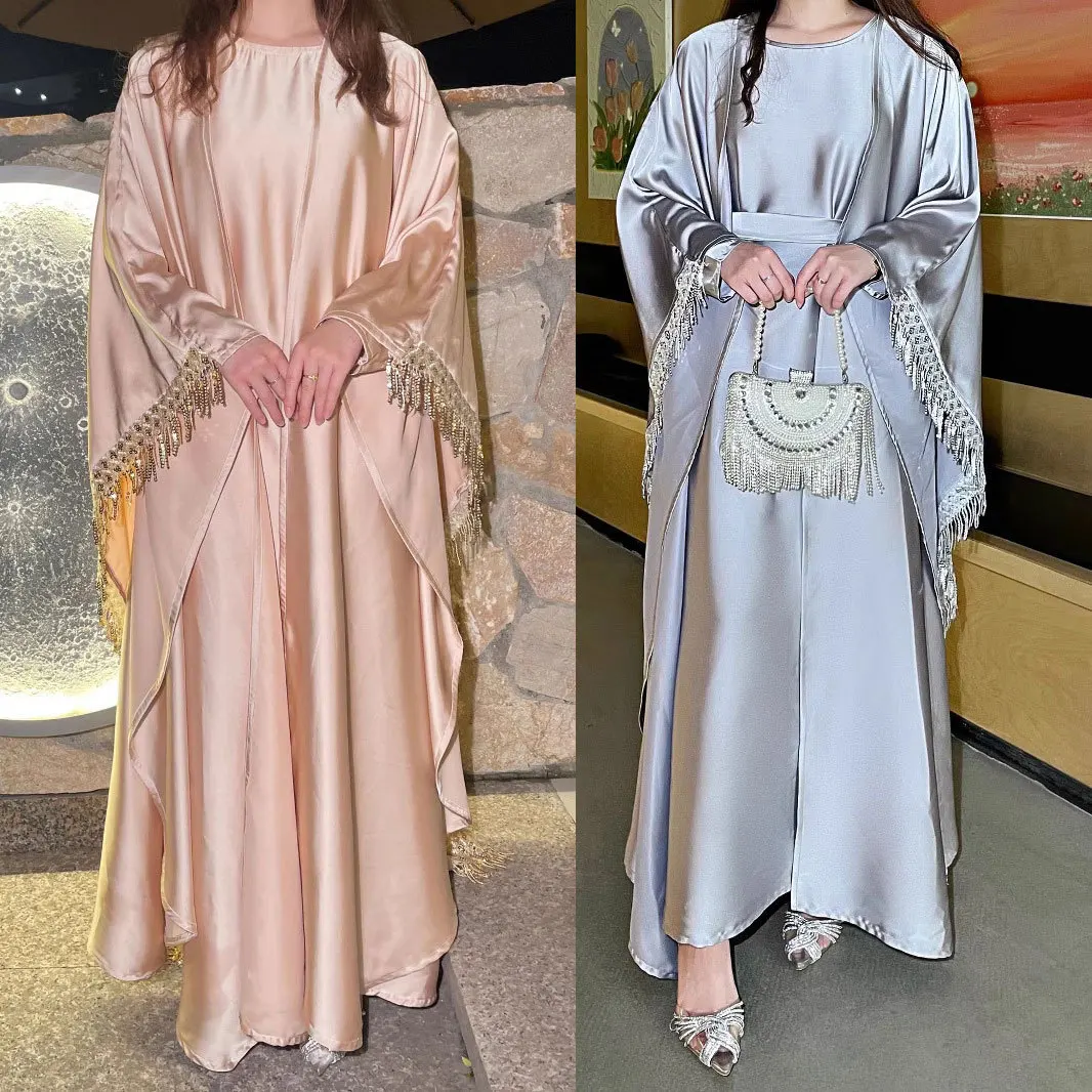 

Мусульманское модное вечернее платье с бахромой и женский халат, комплект из двух предметов LD800237