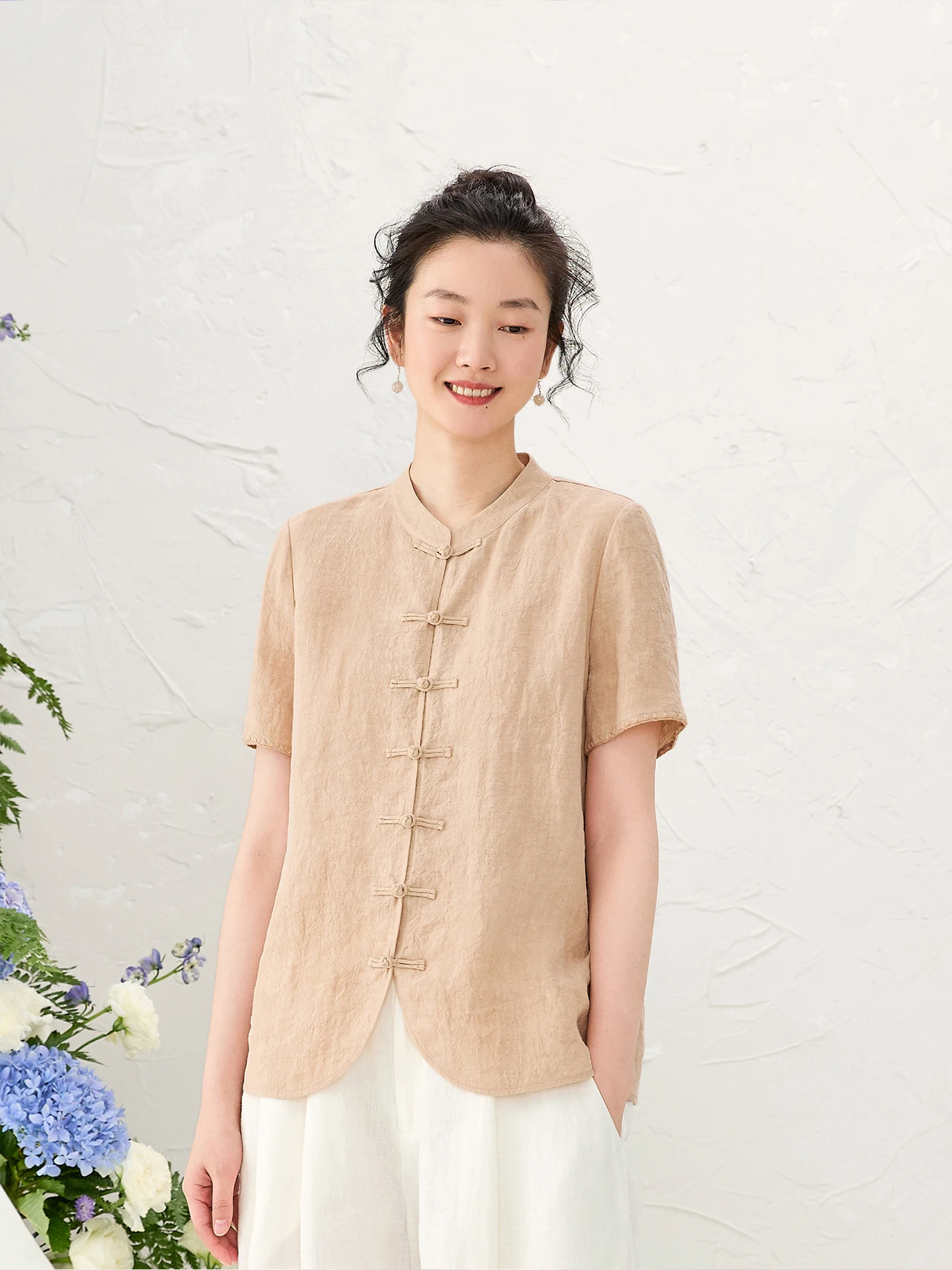 

Original Chinese Style Shirt Linen Texture Short Sleeve Handmade Button up Top Breathable Lightweight Summer Fashion Women's ...
