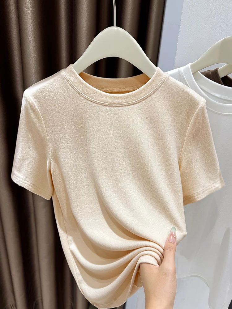 

Soft Knitted ort Sve Base irt Women's Spring Inner Wear round Ne ort Sle Slim Fit Top Commute Sle Faion