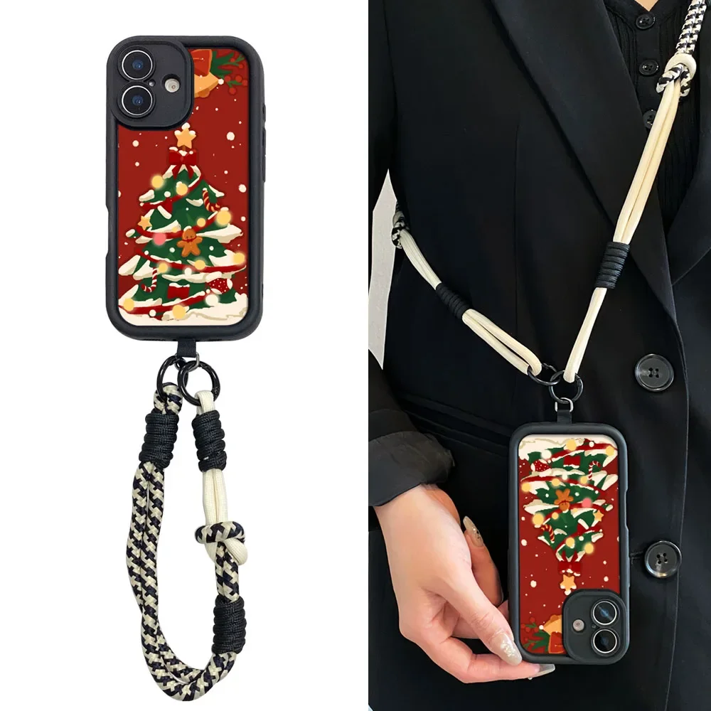 YPM5Wrist Chain Crossbody Lanyard Case for SamsungS25 Edge S24 S23 S22 S21 Plus Ultra S23 S24FE Happy Christmas Tree Phone Cover