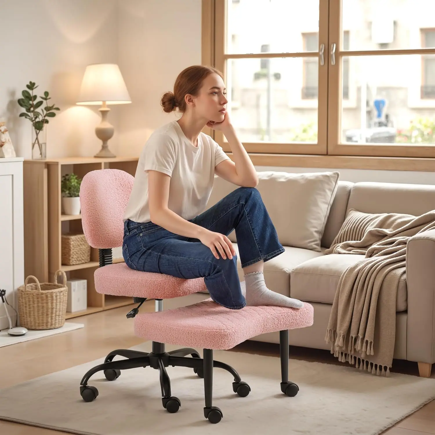 

Ergonomic Cross Legged Office Desk Chair with Wheels, 360° Swivel and Adjustable Height for Meditation and, Customized