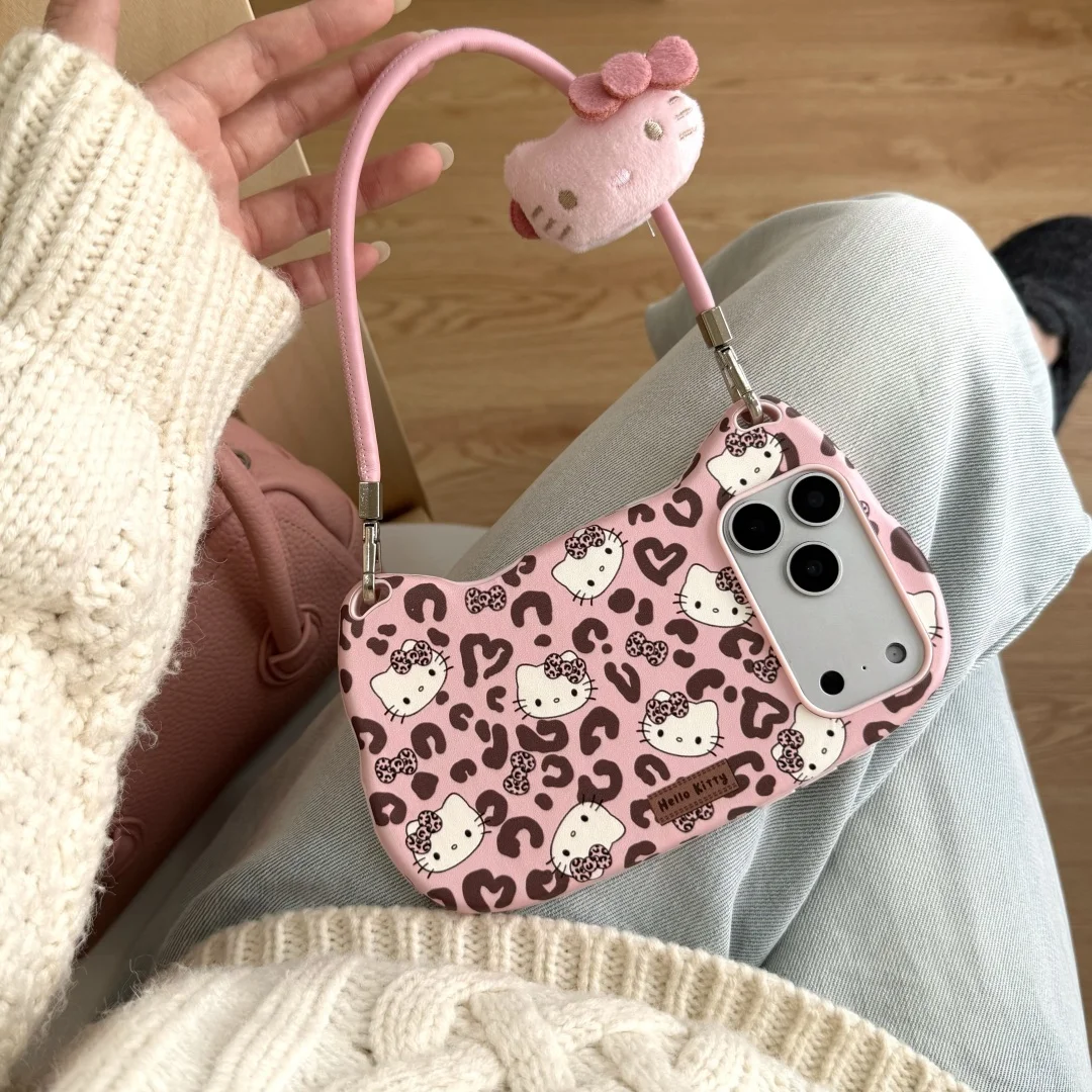 

pink leopard print kitten bow Pattern Phone Case for iPhone 13 14 15 17 16 Pro Max Plus ladies handbag design Cover﻿﻿