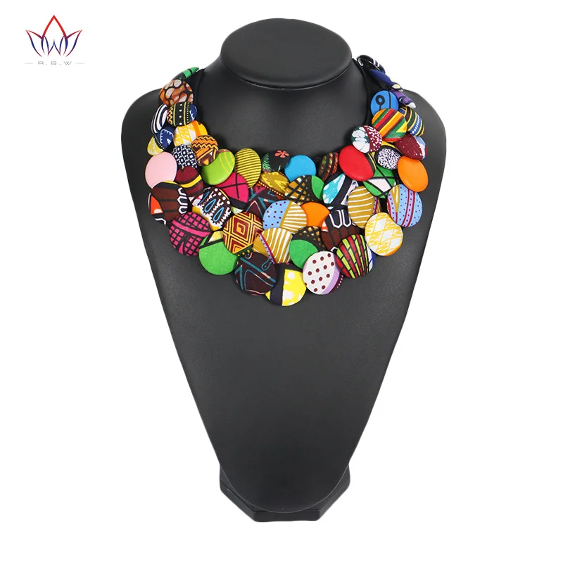 2023 Hot Sale Ankara African Multi Strand Color Button Necklaces & Pendants For Women Choker Statement Necklace For Gift WYA055