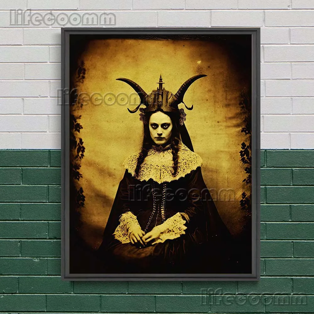 Creepy Baphomet Pagan Photograph Vintage Wall Art Canvas Painting Satanic&Witch Creepy Victorian Photos Art Poster Print Decor
