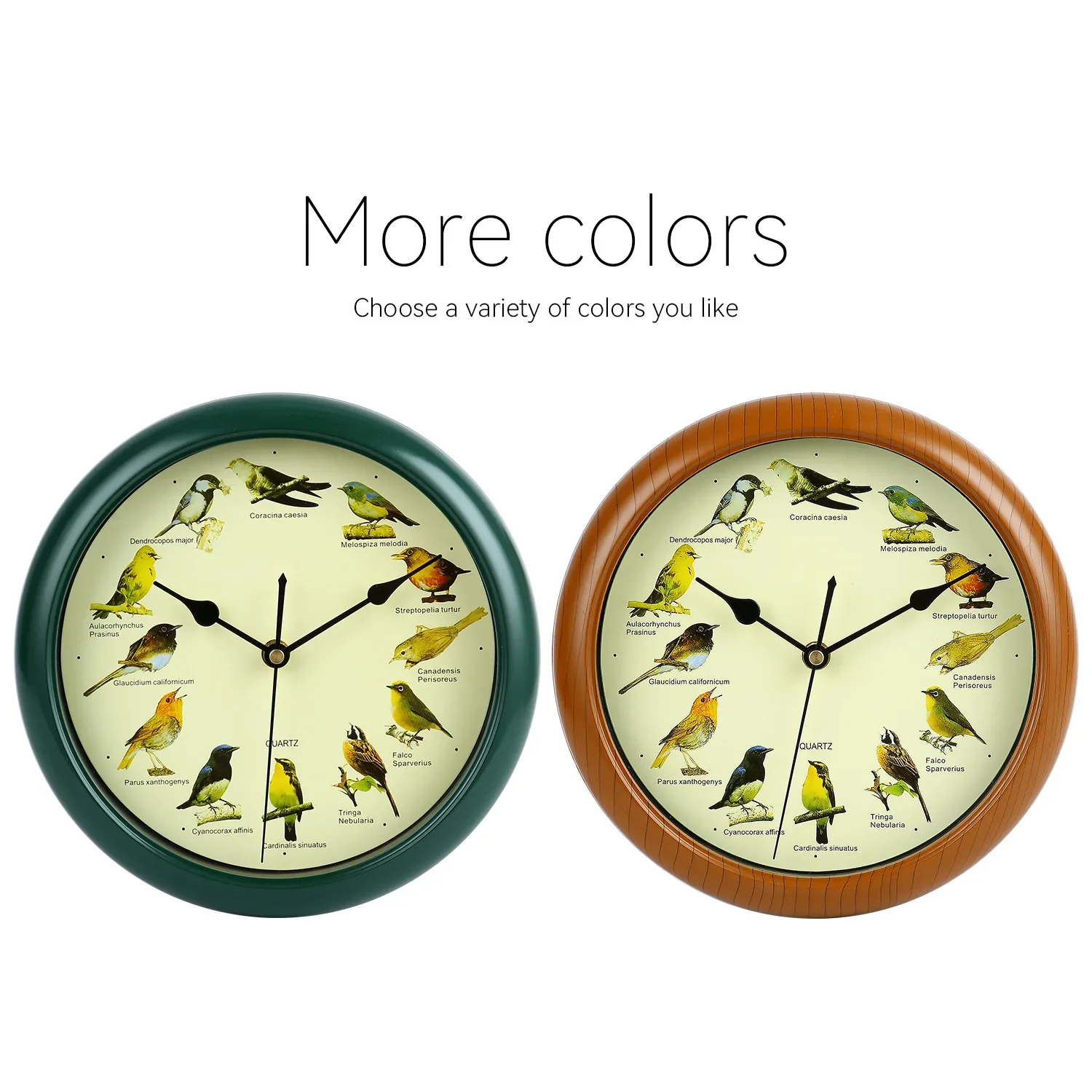 10/13 Inch Musical Birds Wall Hanging Sound Clock Battery Operated Household Interior Green Frame for Bedroom Housewarming Gift