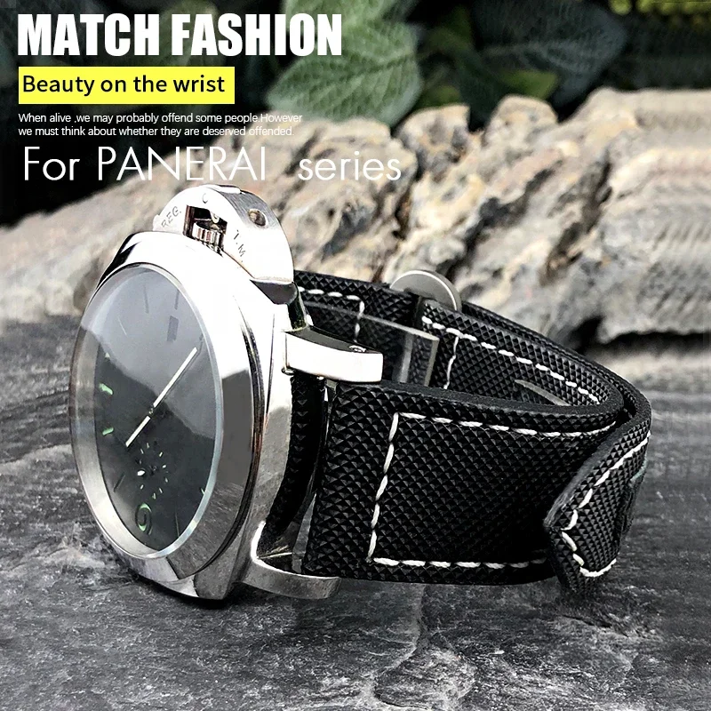 24mm Nylon Canvas Leather Watchband for Panerai LUMINOR PAM01118 01663 PAM441 Carbon Fiber Strap Watch Bracelets