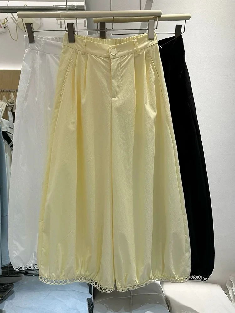 

Женские брюки больших размеров с высокой талией, широкими штанинами, повседневные, свободного прямого кроя, универсальные, весна-осень, новинка