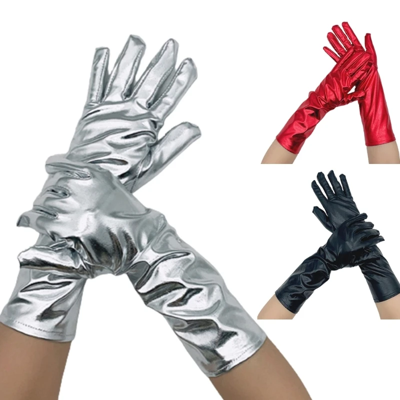 Nightclub Gloves Cosplay Full Finger Metallic Gloves for Women and Girls Gift