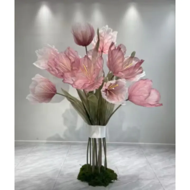 Large Paper Art Simulation Tulip Large Bouquet Organza Wedding Wedding Road Guide Floor-to-ceiling Three-dimensional Flower