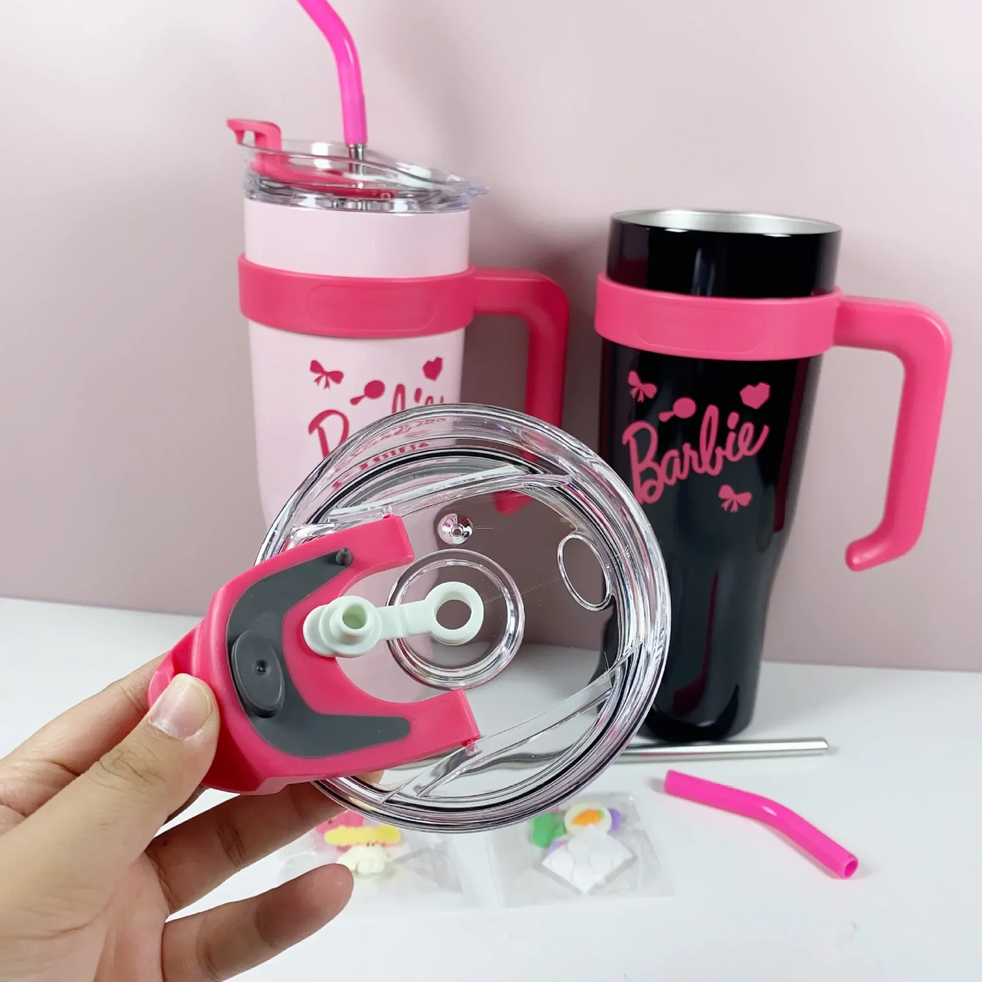 Barbie Large-capacity Straw Thermos Cup Giant 304 Stainless Steel Direct Drinking Dual-purpose Car Office Water Cup 1200ML