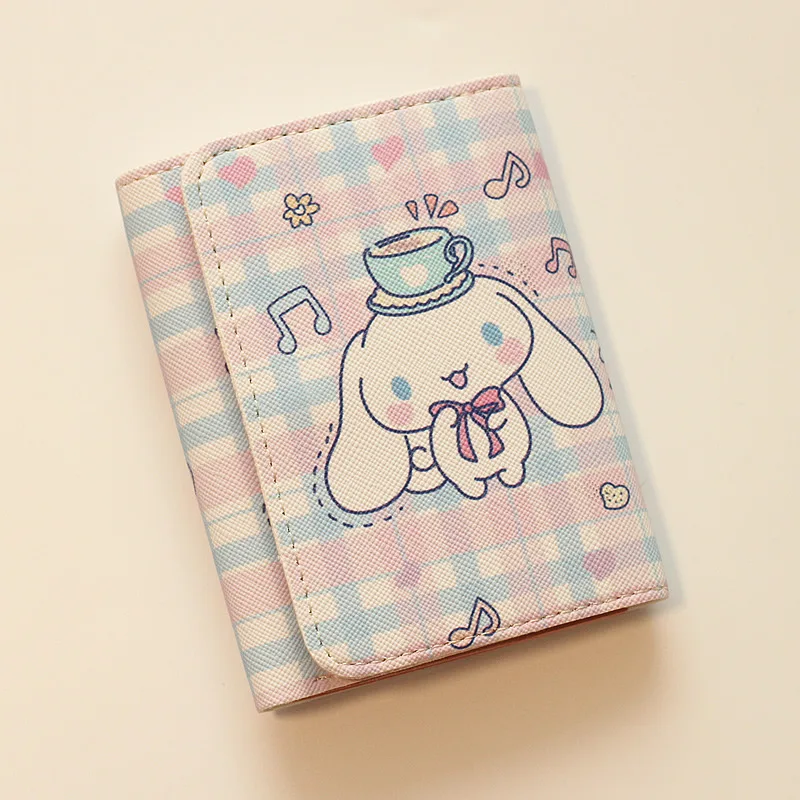 Kawaii Cartoon Sanrioed Kt Cat portafoglio donna Anime Cinnamoroll Kuromi portatile pieghevole corto Multi-Card portafoglio Mini moneta Pirse