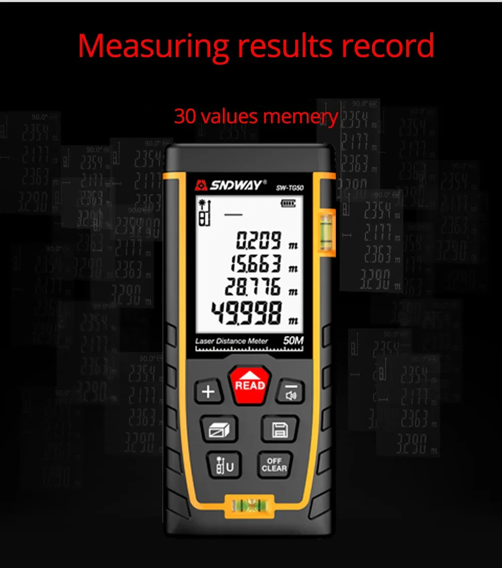 SW-TG120 SNDWAY Laser Measure Distance Meter Lcd Digital Laser Ruler Rangefinder