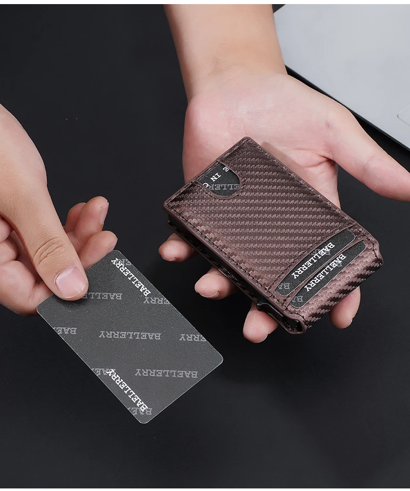 New RFID Men Card Wallets High Quality Carbon Fiber Magnetic Card Bag Photo Holder Male Pop-up Card Clips