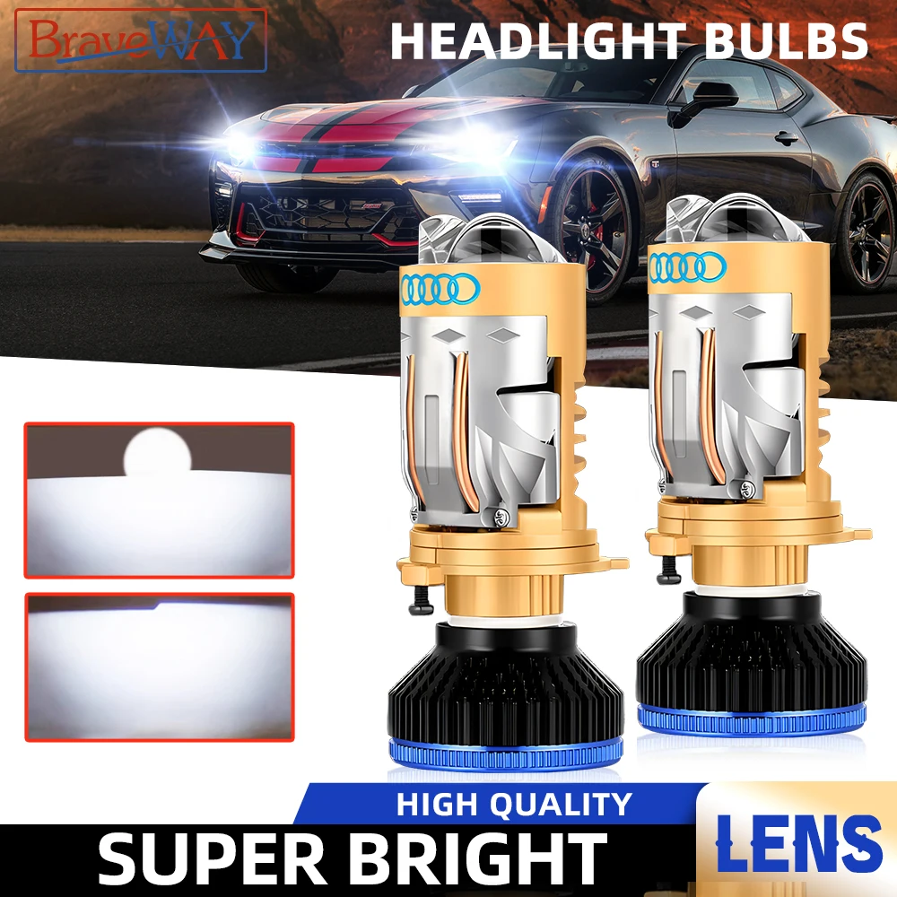 BraveWAY High Power LED H4 Projector Bulbs for Car, H4 LED Canbus Auto Motorcycle Light Bulb With Lens Perfect Cut-off Line 180W