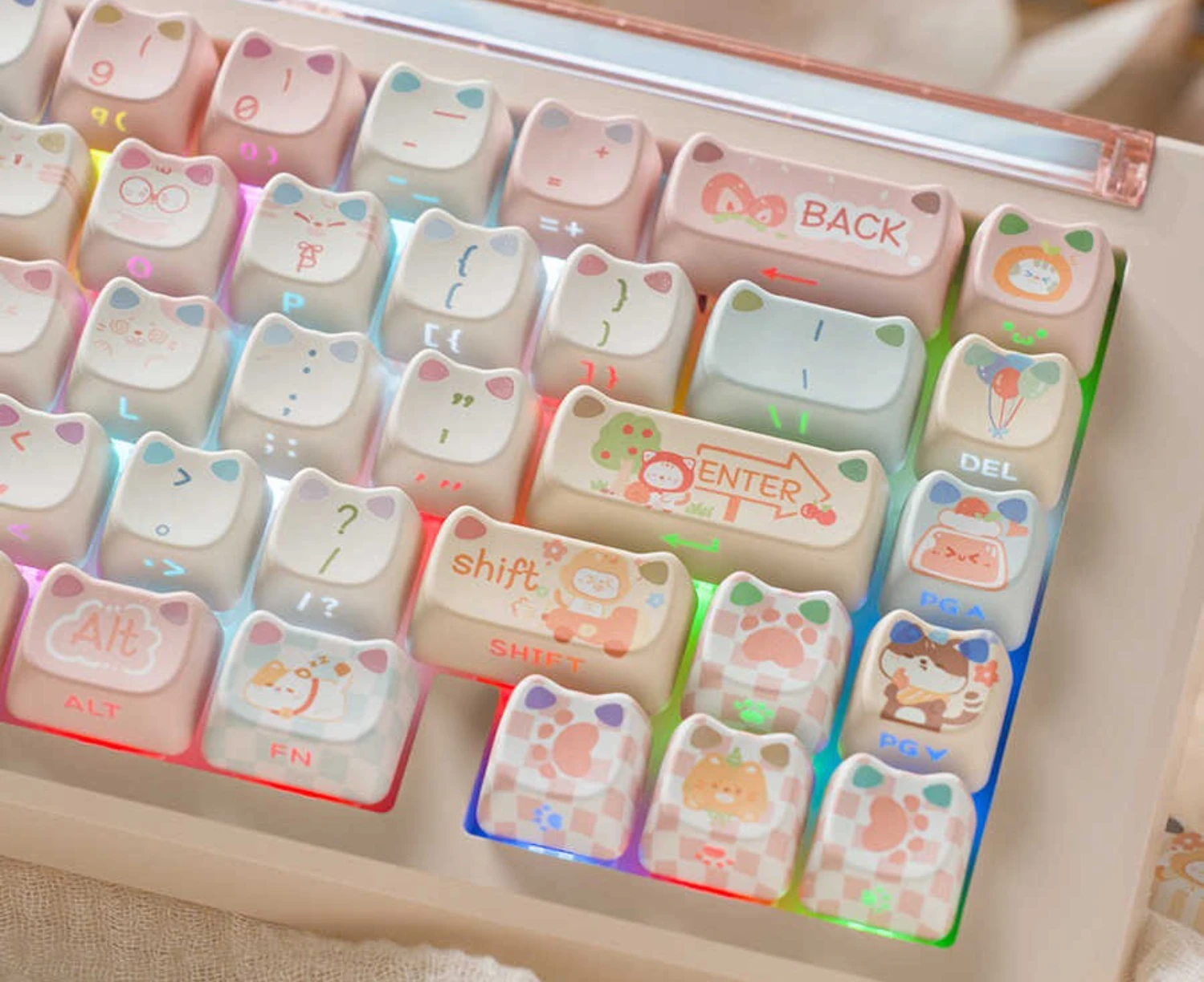 Cat Part Keycap Cartoon Cute Side-Engraved Translucent MAO Profile Mechanical Keyboards with PBT Five-Sided Sublimation Keycaps