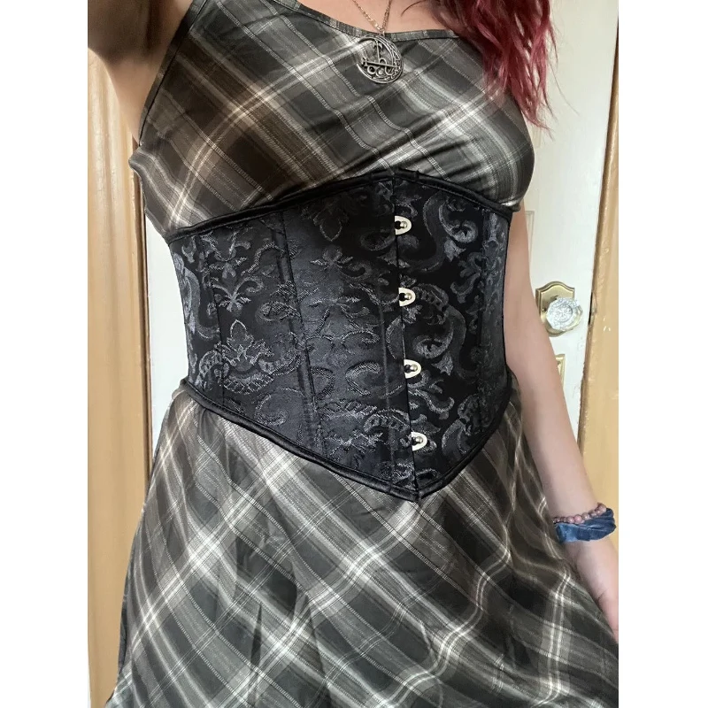 Mode XS Blume Gedruckt Korsett Mit Muster Schwarz Kurze Taille Korsett Für Frauen Body Shaper Bauch Unterbrust Korset Outfit Kleid