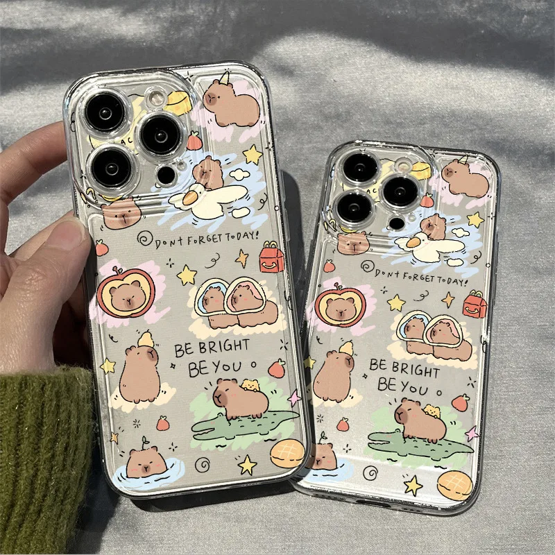 Cute Cartoon Capybara Phone Case For iPhone 11 12 13 14 15 16 Pro Max XR X XS Mini 8 7 Plus SE 2020 Fashion Clear Case