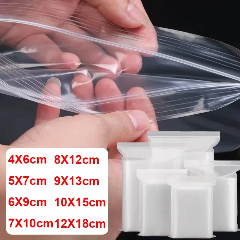 100PCS Multi Size Thick Clear Zip  Package Storage Bag Self Seal Plastic Reclosable Poly Bags Vacuum Fresh Pouch Universal