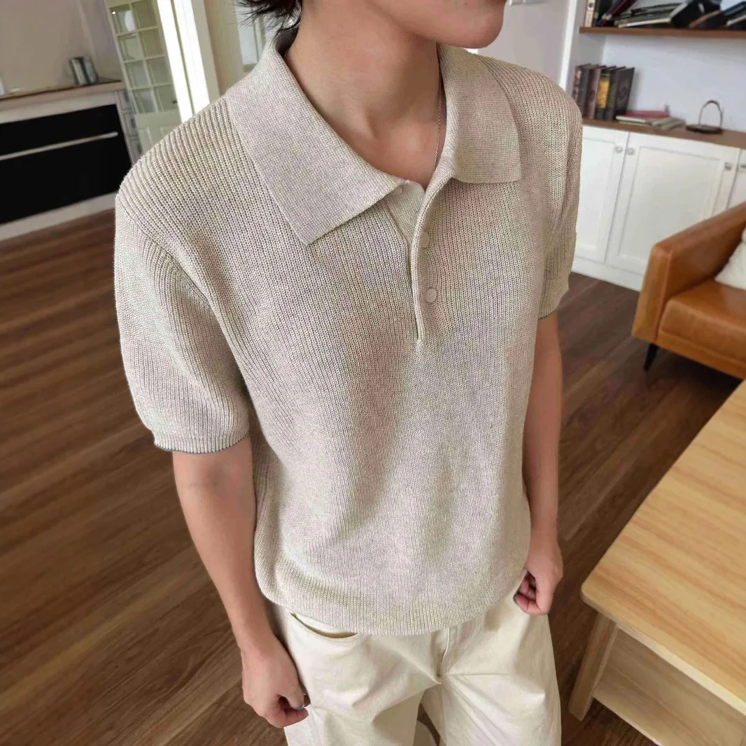 

Men's Short Sleeve T-shrit Summer High End Knitted Cotton Sweater New Luxury Preppy Style Relaxed Breathable Short Sleeve