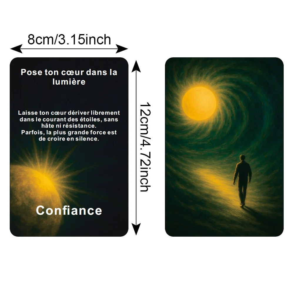 French Oracle Deck, Message Cards for Reflection & Inner Clarity, Guidance from Cosmic Information, 12x8cm, 48-Cards