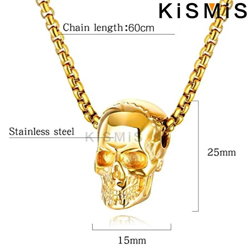 Stainless Steel Gothic Skull Pendant Necklace Men Women Halloween Costume Jewelry Gift Gold Silver Black Plated Chain
