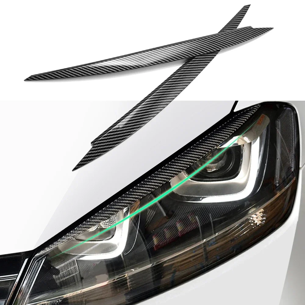 2Pcs For VW Golf 7 Vii Gti GTd R MK7 2013-2017 Headlight Eyebrow Eyelid Cover Trim ABS Carbon Fiber Striking