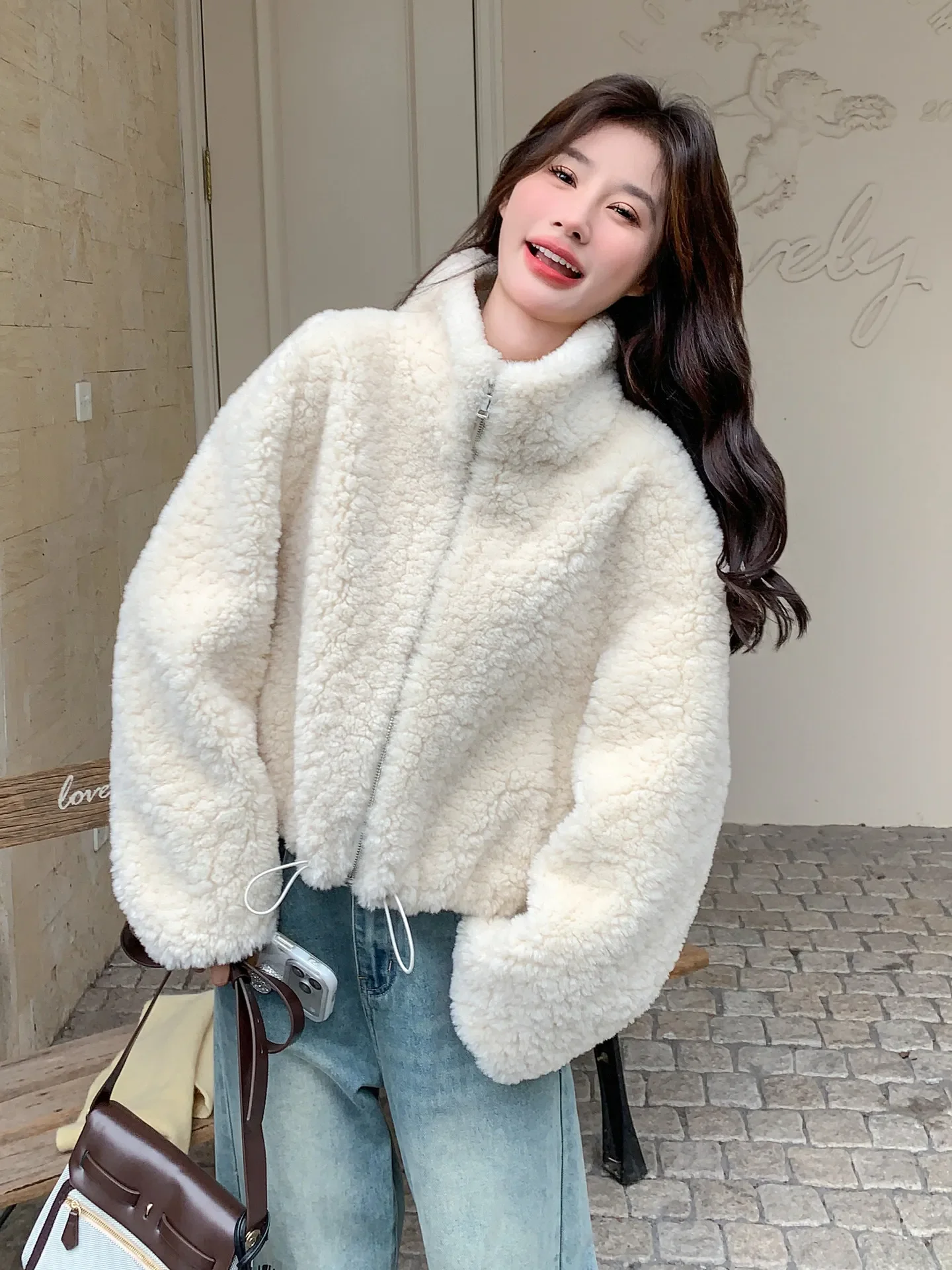 Winter New Women's Lamb Wool Coat Loose Oversized Windproof Fur One-piece Coat