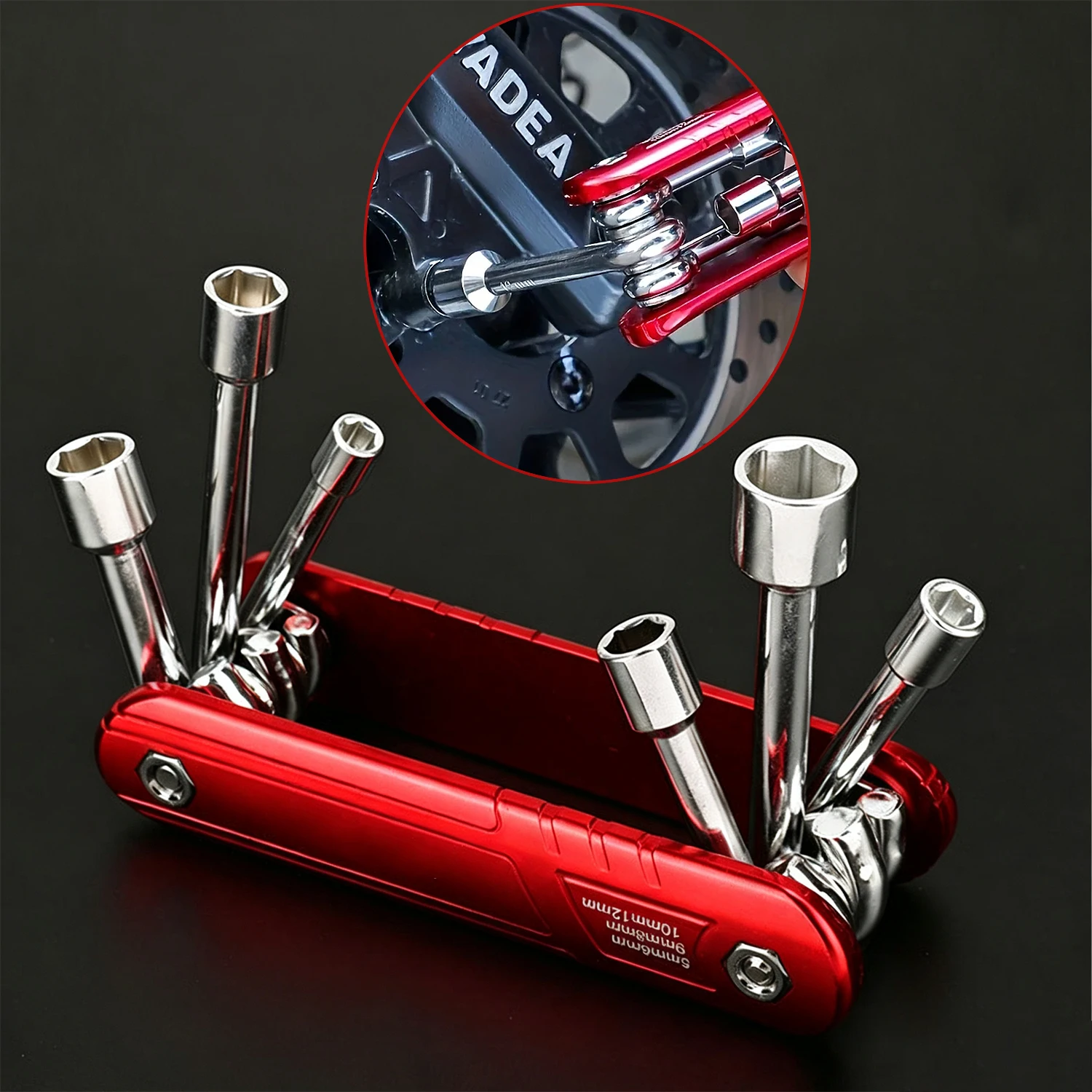 Folding Socket Wrench Set(Imperial/Metric) 6 in 1 Portable Hex Nut Driver Sleeve Hand Tools for Bicycle Auto Furniture Repairing