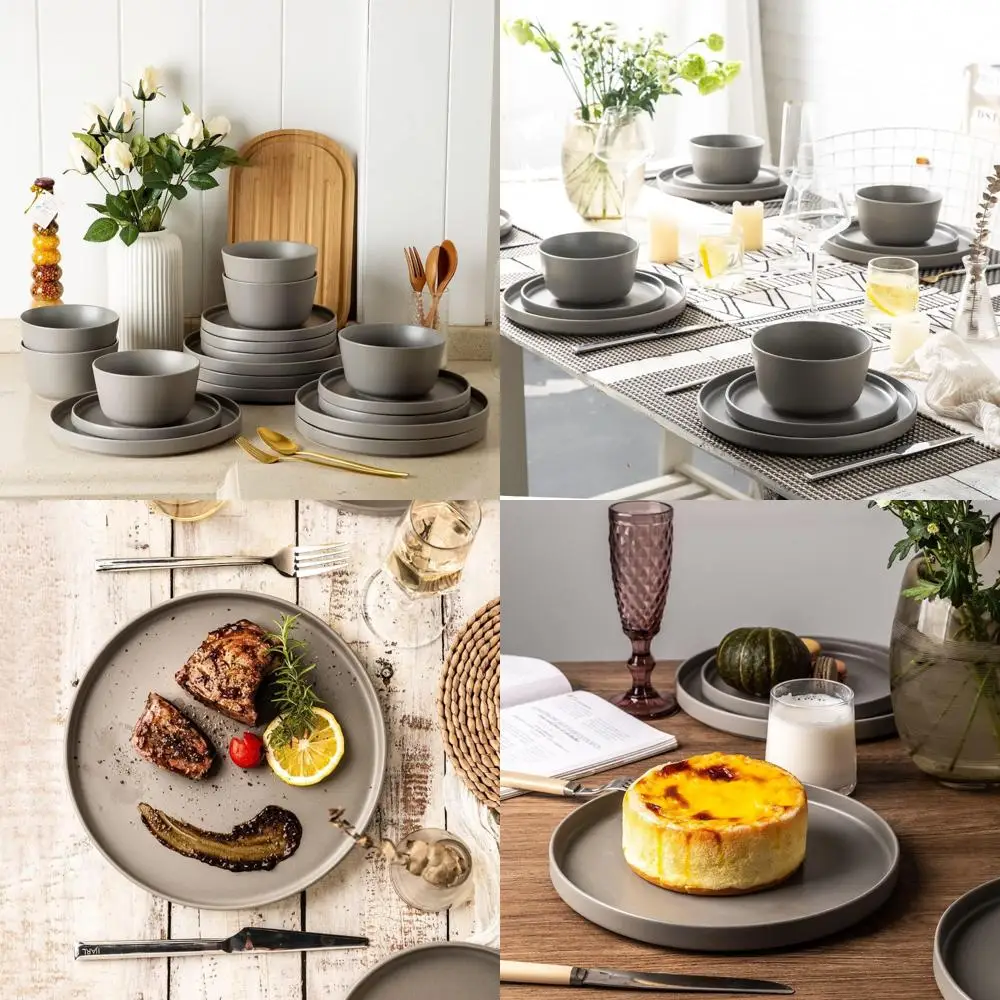 

10.5 inch porcelain dinner plates set of 6, gradient high edge dish set - dishwasher, microwave, oven safe, scratch resistant,