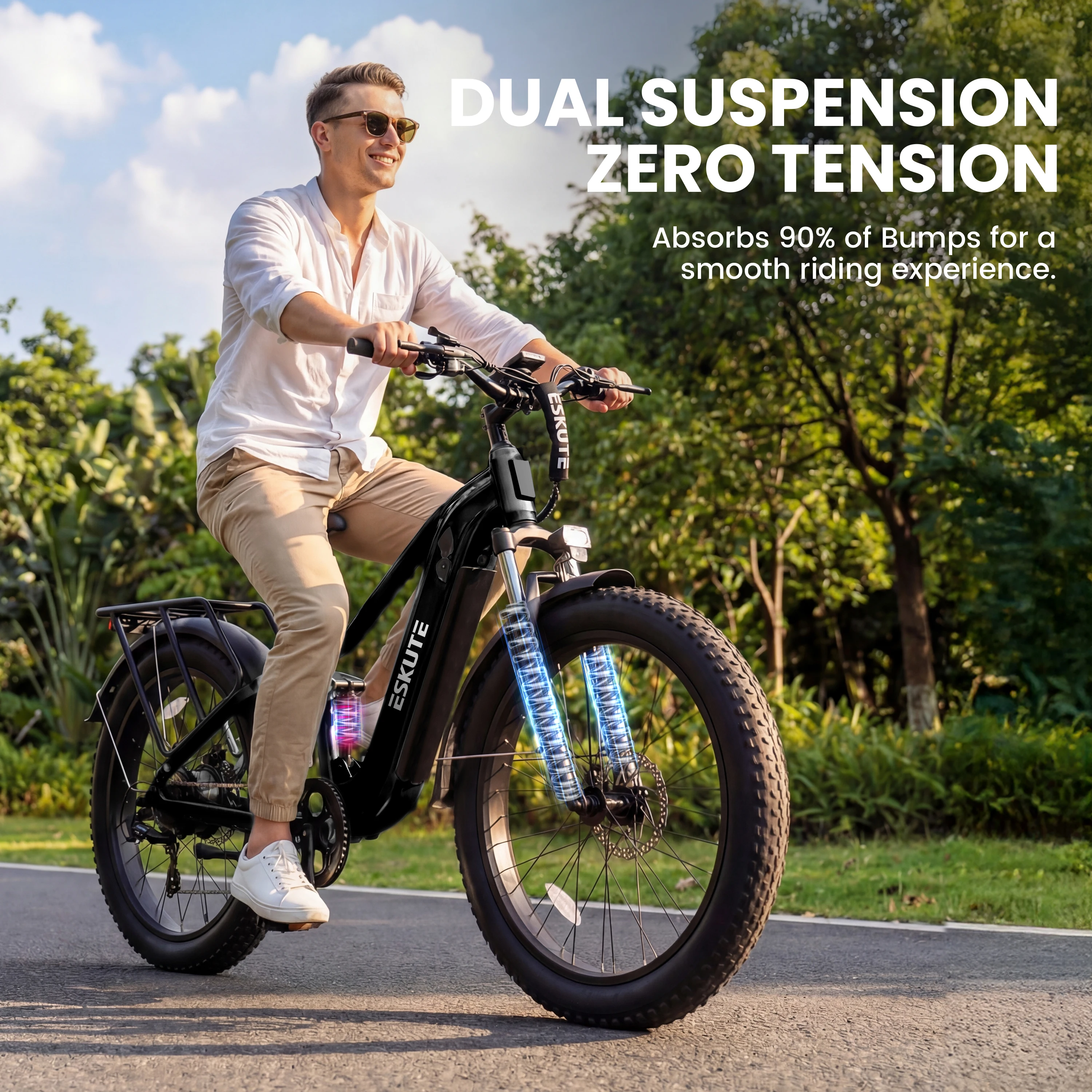 ESKUTE C300R-SO - Full Suspensions -  Electric Bike for Adults ，48V20.8Ah Battery Ebike up to 80 Miles, Peak, 26x4.0 Fat Tire Step-Over Ebike, 8-Speed, UL2849 E-Bike