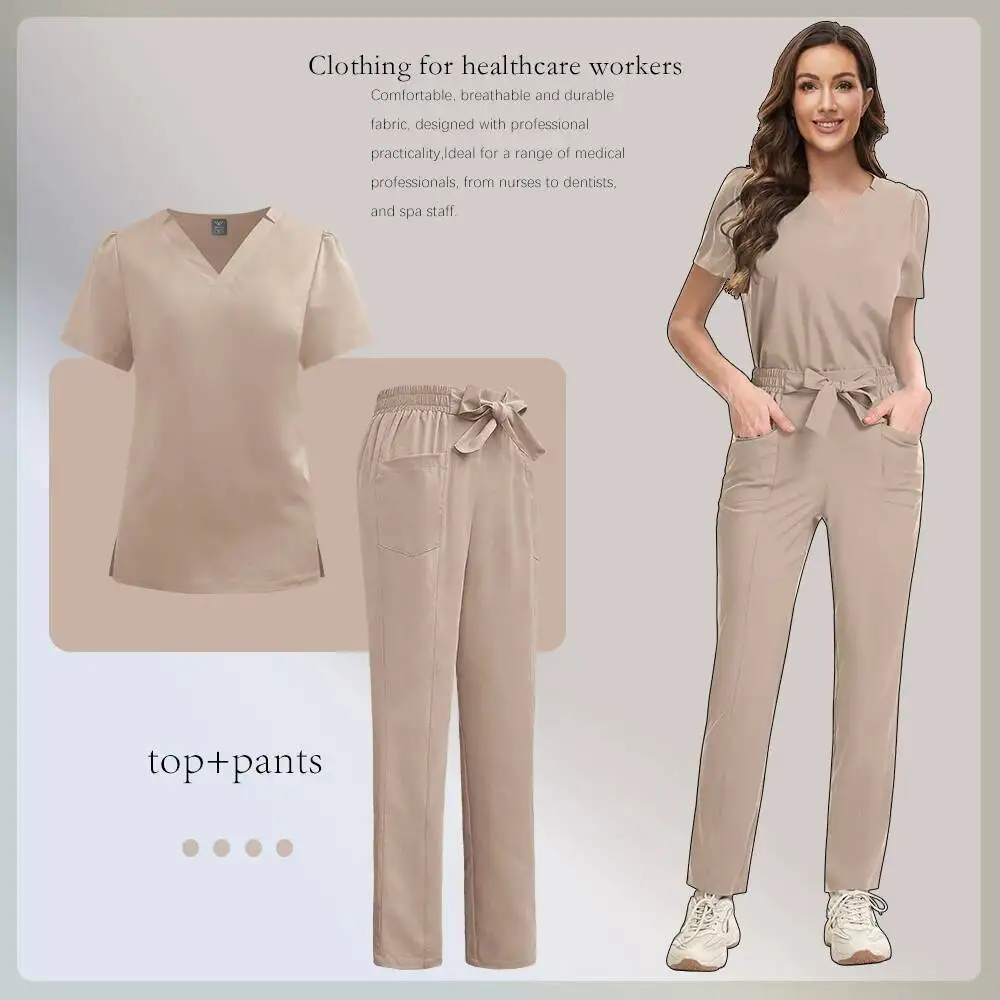 

Медицинская форма, женский топ с v-образным вырезом, прямые брюки, комплект скрабов для больниц и кормления, эластичная хирургическая спецодежда, костюм для стоматолога, ветеринаращика