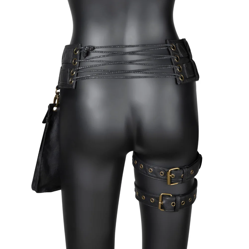 

Retro Motorcycle Women's PU Waist Bag Cool Accory Vertical Leg Wrap Rivet Soft Synthetic Leather Travel Bag Small Size