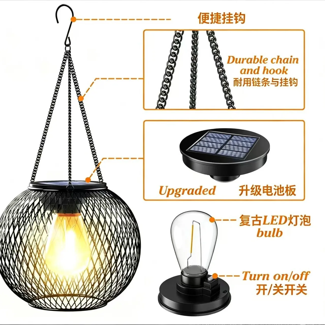 Solar Powered LED Hanging Floor Lamp Outdoor Hollow Outlight Garden Landscape Night Light Outdoor Feng Shui Decorative Light view 5