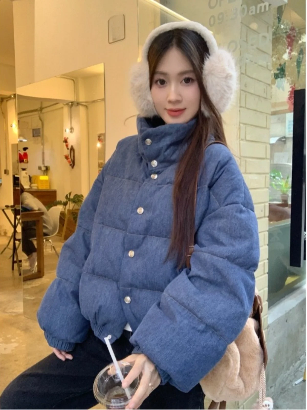 

Korean Style Short Cotton Jacket Stand Collar Women's Fashionable Spring Outerwear Comfortable Loose Fit High Quality