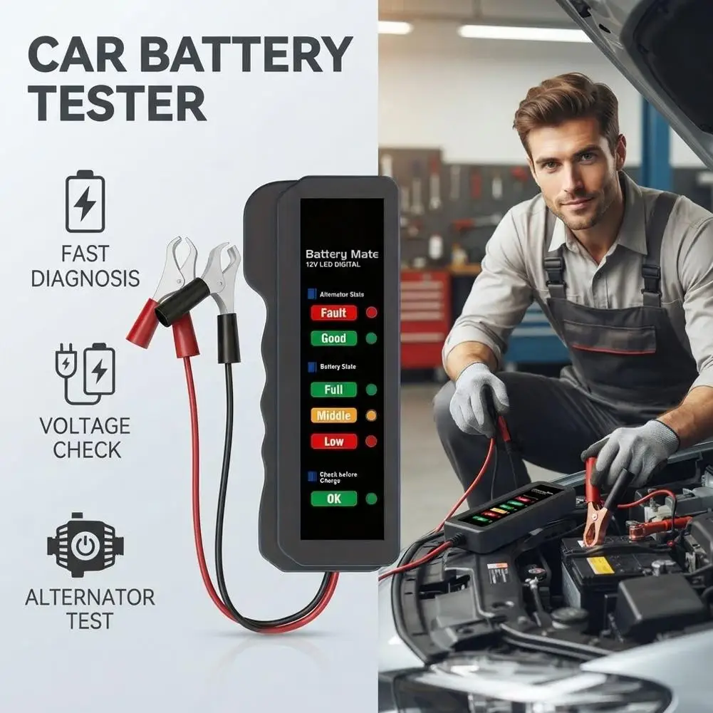 12V car battery tester, Alternator Tester Automotive,Battery Checker, Analyzer to Check alternator & Battery Charging System