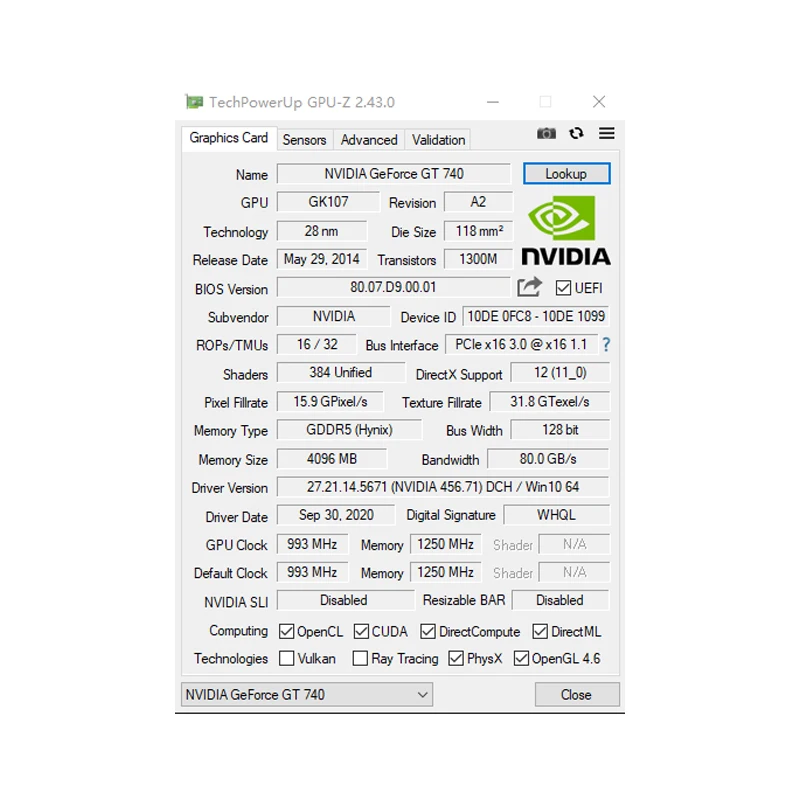 Kinology Graphics Cards NVIDIA GT740 4G GDDR3 128bit Video Card HDMI+DP+DVI For Desktop Gaming Computer Components GPU GT 740