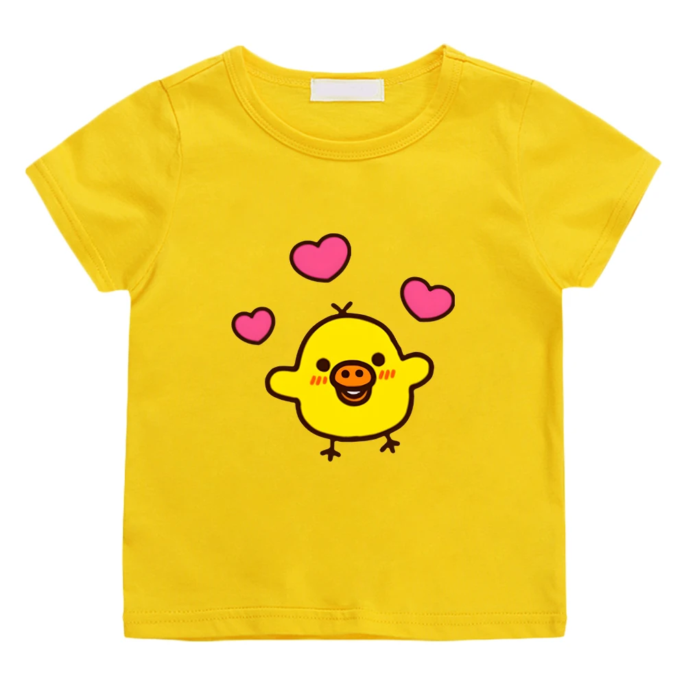 Kiiroitori Yellow Chick with Heart T-shirt Kawaii Cartoon Graphic Printing Tee-shirt for Boys/Girls Children 100% Cotton Tshirts