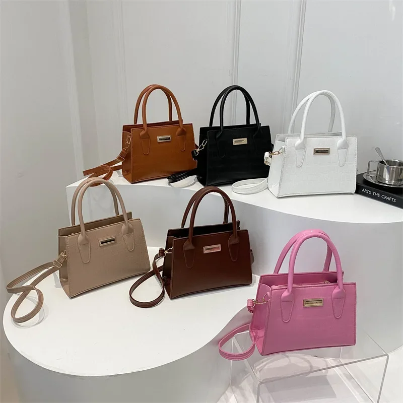 Korean commuting stone pattern handbag briefcase women bag 2024 new summer texture shoulder bag solid color Crossbody Bags