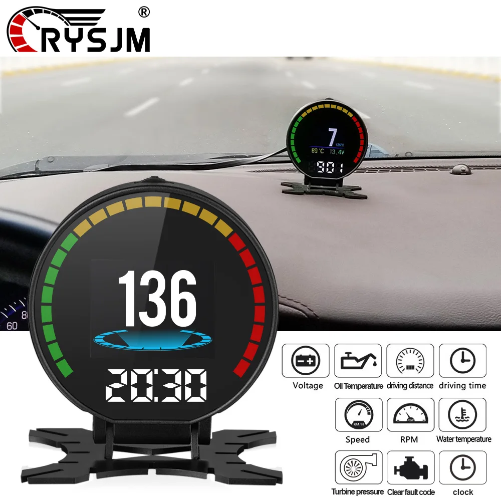 

P15 OBD Head Up Display Smart Digital Meter Multiple Consumption OBD2 HUD Water Temperature Voltage RPM Speed Meter Gauge